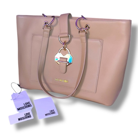 Love Moschino Handbags - MOSCHINO LOVE FAUX LEATHER TAN TOTE BAG WITH DOUBLE HANDLE